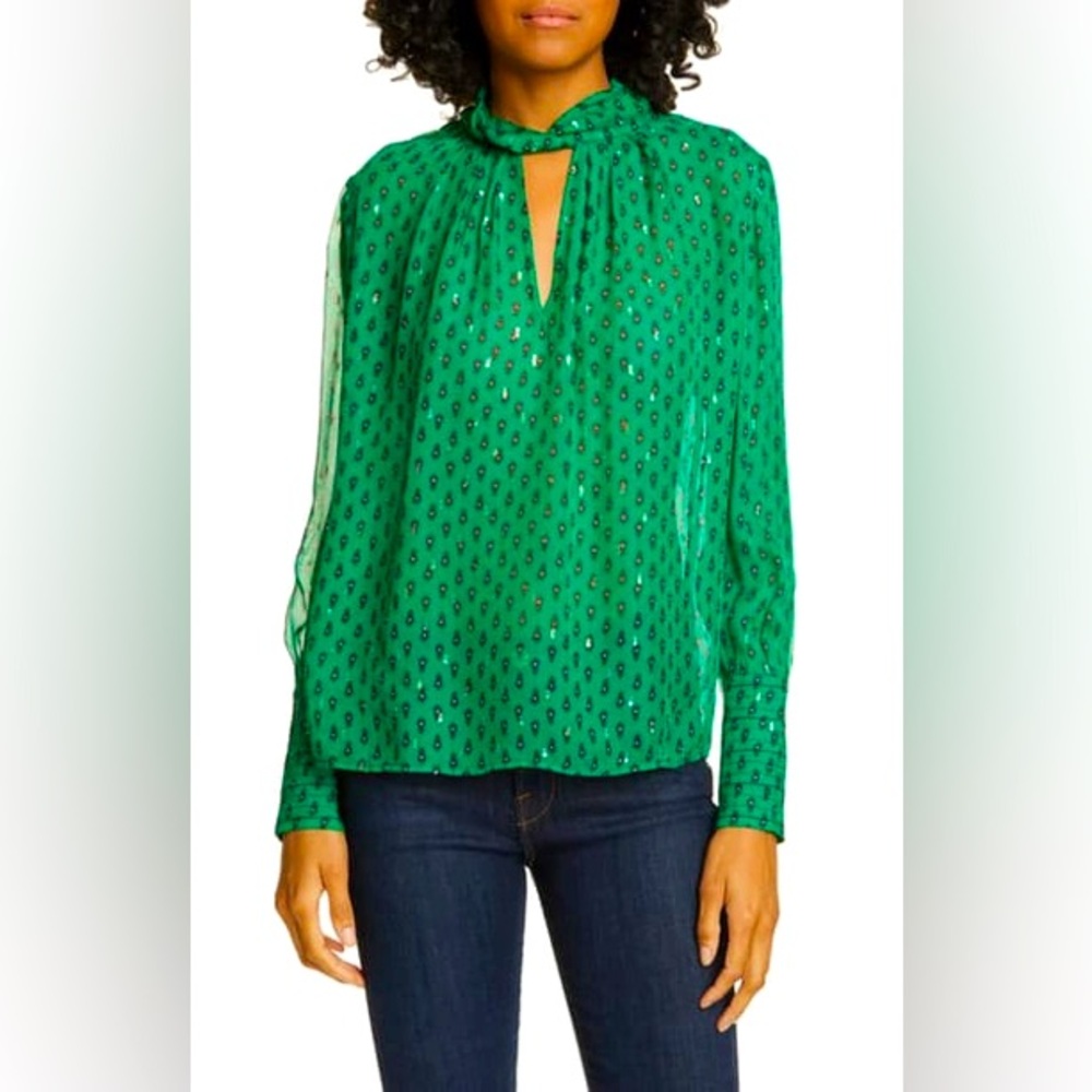 BA&SH Cabri twisted neck emerald green blouse XS EUC